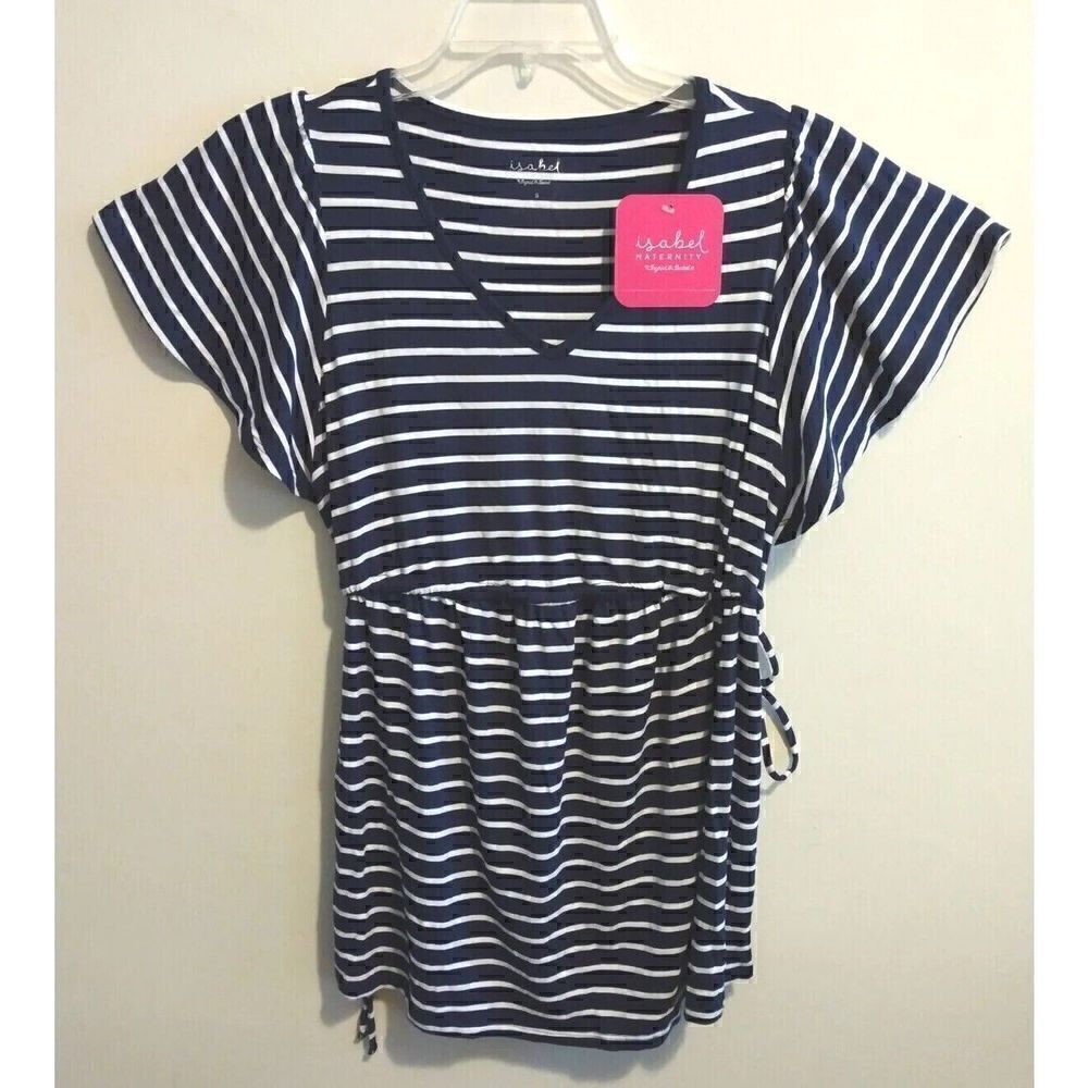 Isabel Maternity Women's Black White Short Sleeve Drawstring Top Size Medium